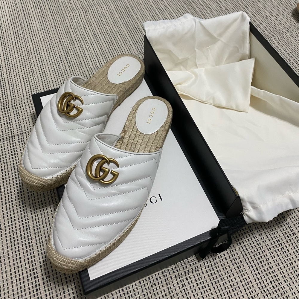 Gucci leather Double G Mule Espadrille, 40